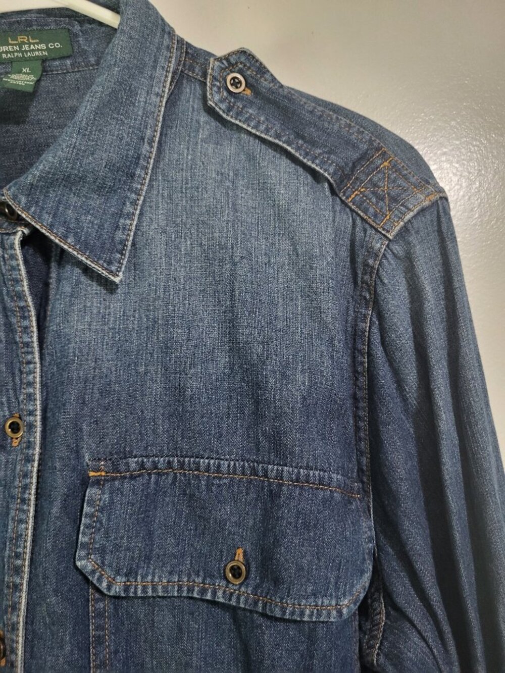 Ralph Lauren Jeans Co Women's XL Denim Chambray Button Up Shirt Western Classic - Picture 4 of 7